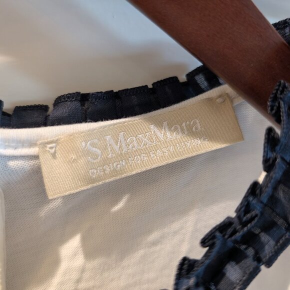 S'MaxMara White Sleeveless Top with Black Ruffle Trim XS/S Elegant Girlhoodcore - Picture 5 of 5